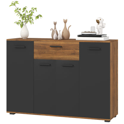Brown and Black Buffet Storage Cabinet with 4 Cabinets, Drawers, and Adjustable Shelves, Dim. 120 x 35 x 85 cm