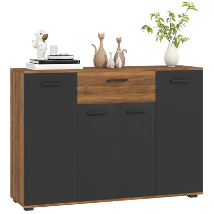 Brown and Black Buffet Storage Cabinet with 4 Cabinets, Drawers, and Adjustable Shelves, Dim. 120 x 35 x 85 cm
