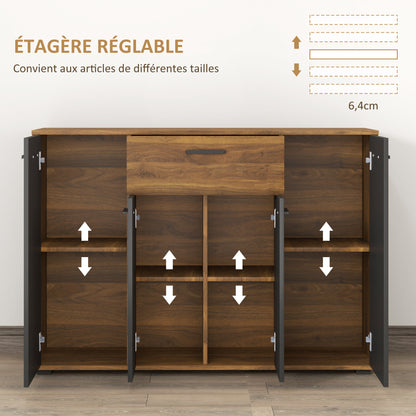 Brown and Black Buffet Storage Cabinet with 4 Cabinets, Drawers, and Adjustable Shelves, Dim. 120 x 35 x 85 cm