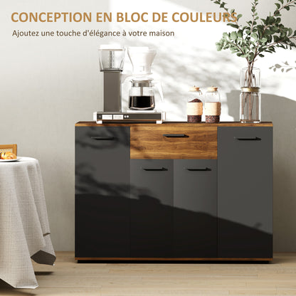 Brown and Black Buffet Storage Cabinet with 4 Cabinets, Drawers, and Adjustable Shelves, Dim. 120 x 35 x 85 cm