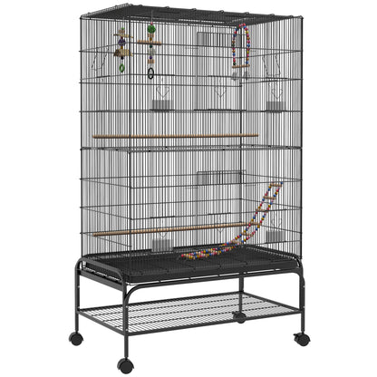 Bird Cage Bird Aviary with Perches, Wheels, Bottom Tray, Metal Birdhouse with Doors, Bird Toys, Budgerigar Cage for Birds, 97 x 58 x 160 cm