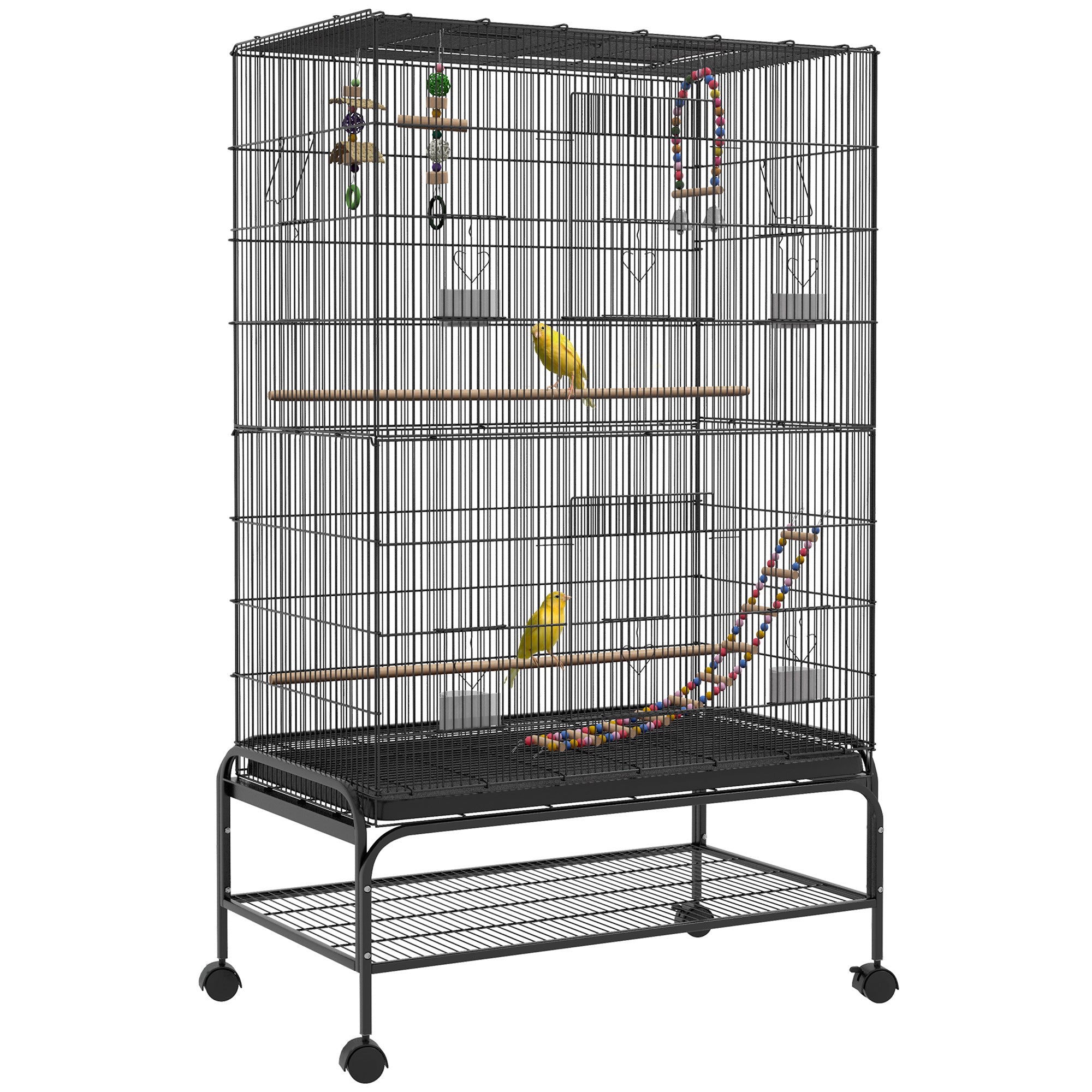 Bird Cage Bird Aviary with Perches, Wheels, Bottom Tray, Metal Birdhouse with Doors, Bird Toys, Budgerigar Cage for Birds, 97 x 58 x 160 cm