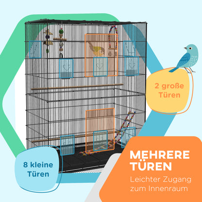 Bird Cage Bird Aviary with Perches, Wheels, Bottom Tray, Metal Birdhouse with Doors, Bird Toys, Budgerigar Cage for Birds, 97 x 58 x 160 cm