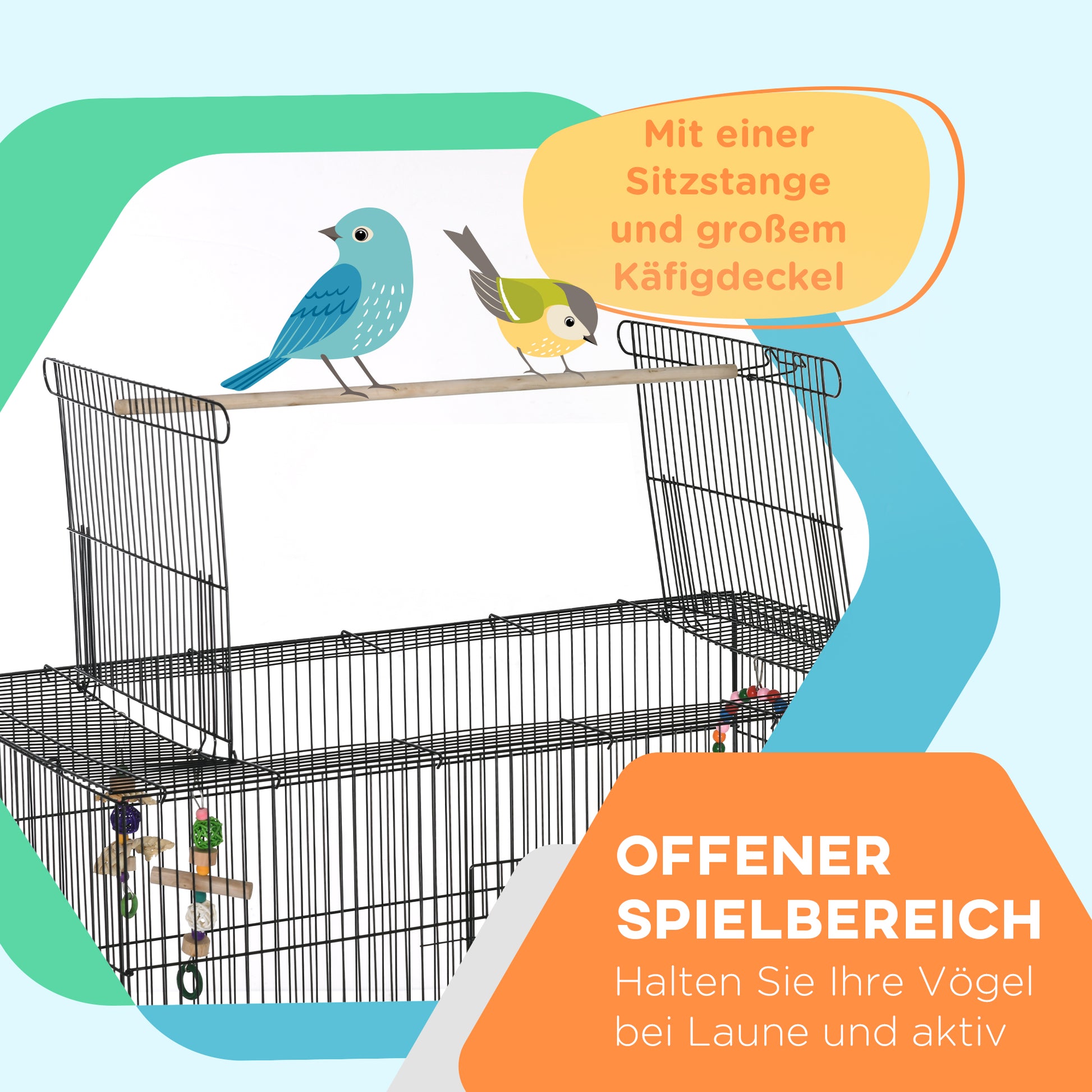 Bird Cage Bird Aviary with Perches, Wheels, Bottom Tray, Metal Birdhouse with Doors, Bird Toys, Budgerigar Cage for Birds, 97 x 58 x 160 cm