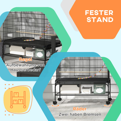 Bird Cage Bird Aviary with Perches, Wheels, Bottom Tray, Metal Birdhouse with Doors, Bird Toys, Budgerigar Cage for Birds, 97 x 58 x 160 cm