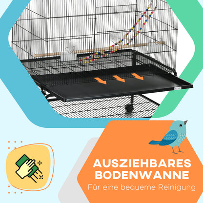 Bird Cage Bird Aviary with Perches, Wheels, Bottom Tray, Metal Birdhouse with Doors, Bird Toys, Budgerigar Cage for Birds, 97 x 58 x 160 cm