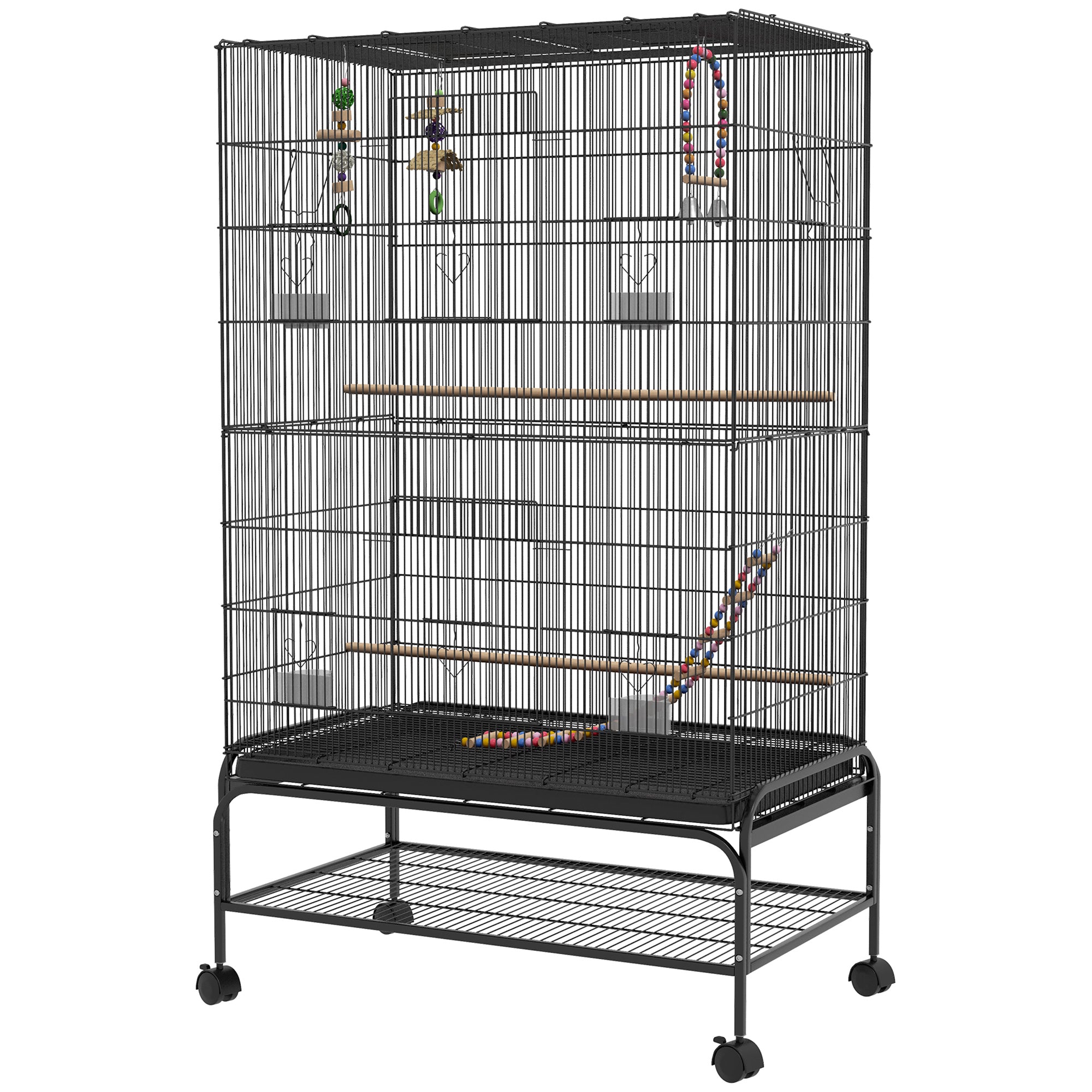 Bird Cage Bird Aviary with Perches, Wheels, Bottom Tray, Metal Birdhouse with Doors, Bird Toys, Budgerigar Cage for Birds, 97 x 58 x 160 cm