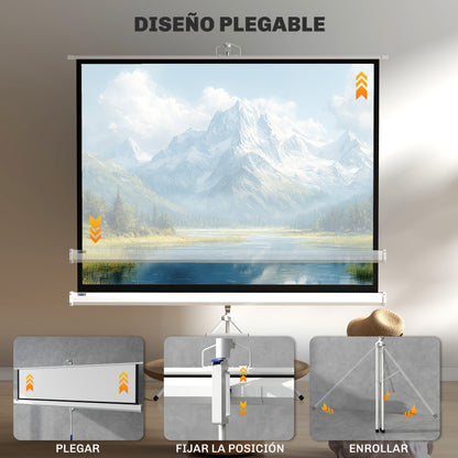 Manual Projector Screen with Stand 84 Inches Portable Projection Screen 4:3 Format for Indoor and Outdoor Home Cinema Patio 171x131 cm White