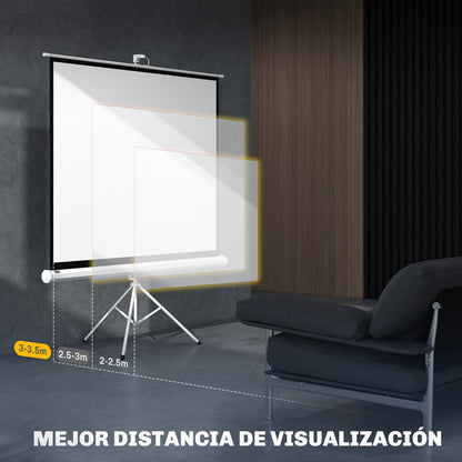 Manual Projector Screen with Stand 84 Inches Portable Projection Screen 4:3 Format for Indoor and Outdoor Home Cinema Patio 171x131 cm White