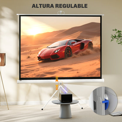 Manual Projector Screen with Stand 84 Inches Portable Projection Screen 4:3 Format for Indoor and Outdoor Home Cinema Patio 171x131 cm White