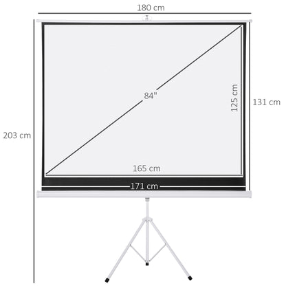 Manual Projector Screen with Stand 84 Inches Portable Projection Screen 4:3 Format for Indoor and Outdoor Home Cinema Patio 171x131 cm White