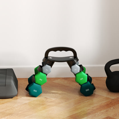 SPORTNOW Dumbbell Set 6 Dumbbells with Foldable Dumbbell Stand, 2 x 1kg, 2 x 3kg, 2 x 5kg Hex Dumbbells, Kettlebell for Fitness, Gymnastics, Home