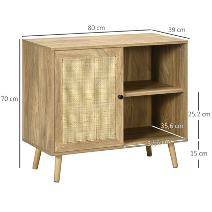 Kitchen Sideboard Buffet Cabinet with Rattan Door and 2 Storage Shelves for Dining Room 80x39x70 cm Natural
