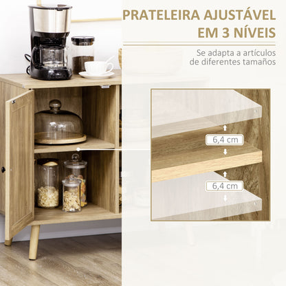 Kitchen Sideboard Buffet Cabinet with Rattan Door and 2 Storage Shelves for Dining Room 80x39x70 cm Natural