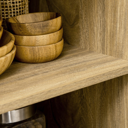 Kitchen Sideboard Buffet Cabinet with Rattan Door and 2 Storage Shelves for Dining Room 80x39x70 cm Natural