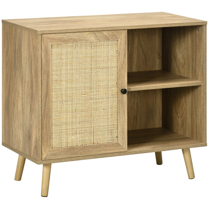 Kitchen Sideboard Buffet Cabinet with Rattan Door and 2 Storage Shelves for Dining Room 80x39x70 cm Natural