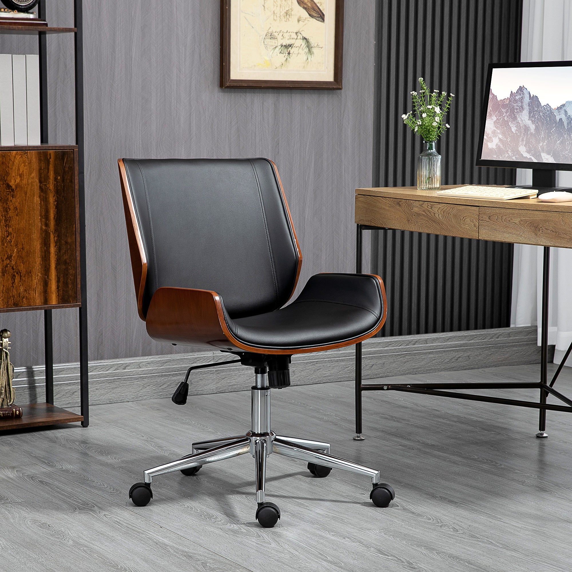 Office Chair with Rocking Function, Ergonomic Computer Chair, Height Adjustable Desk Chair, Swivel Chair for Study Room, up to 120 kg Load Capacity, Faux Leather, Black