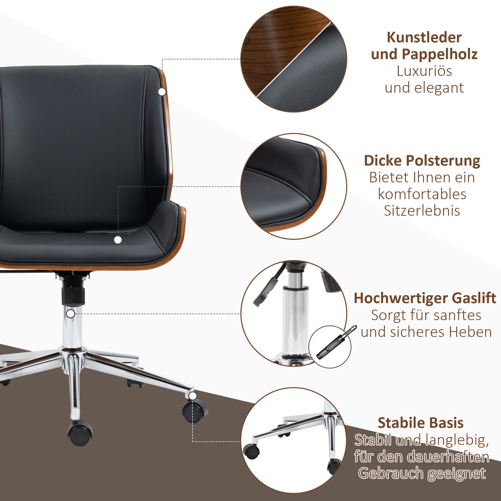 Office Chair with Rocking Function, Ergonomic Computer Chair, Height Adjustable Desk Chair, Swivel Chair for Study Room, up to 120 kg Load Capacity, Faux Leather, Black