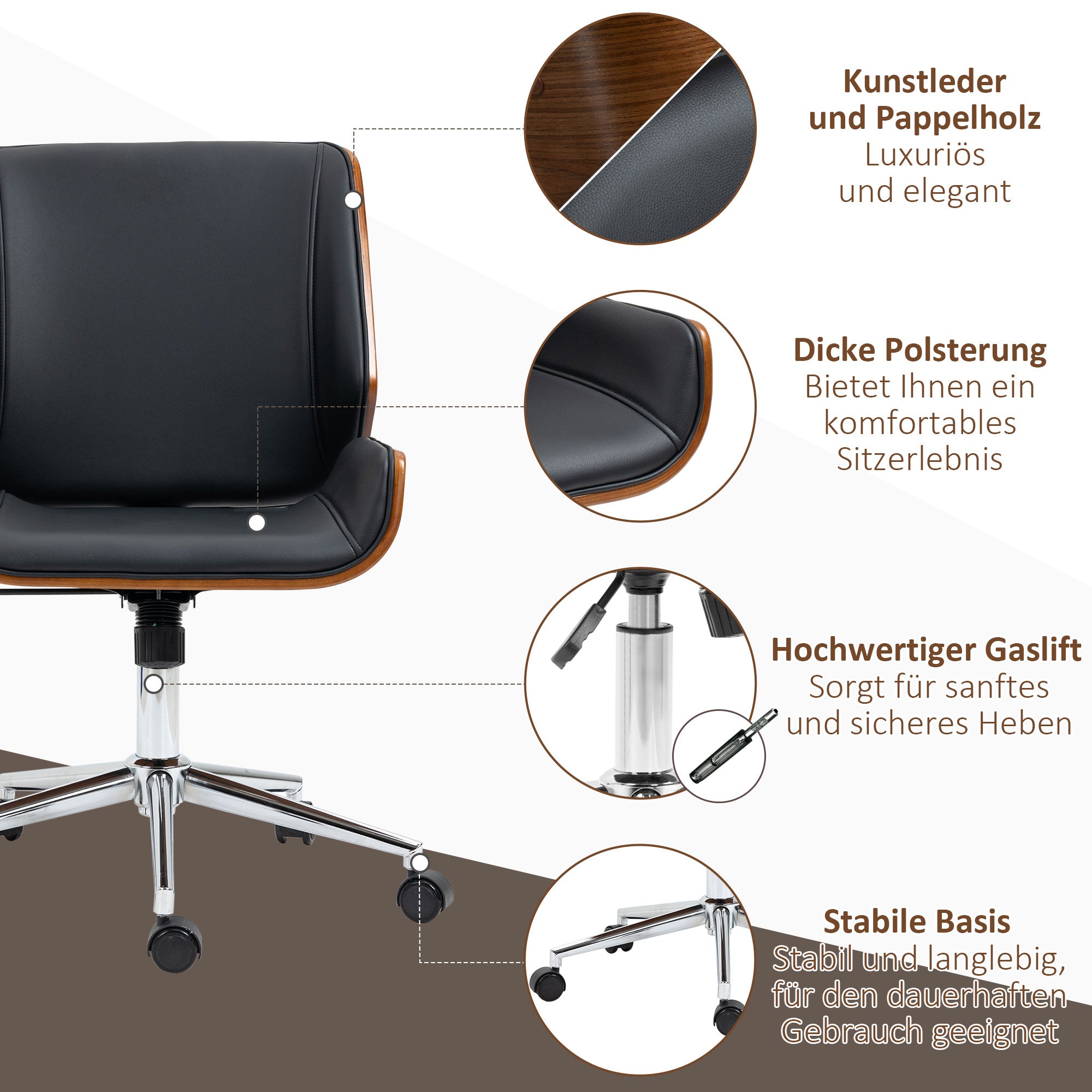 Office Chair with Rocking Function, Ergonomic Computer Chair, Height Adjustable Desk Chair, Swivel Chair for Study Room, up to 120 kg Load Capacity, Faux Leather, Black