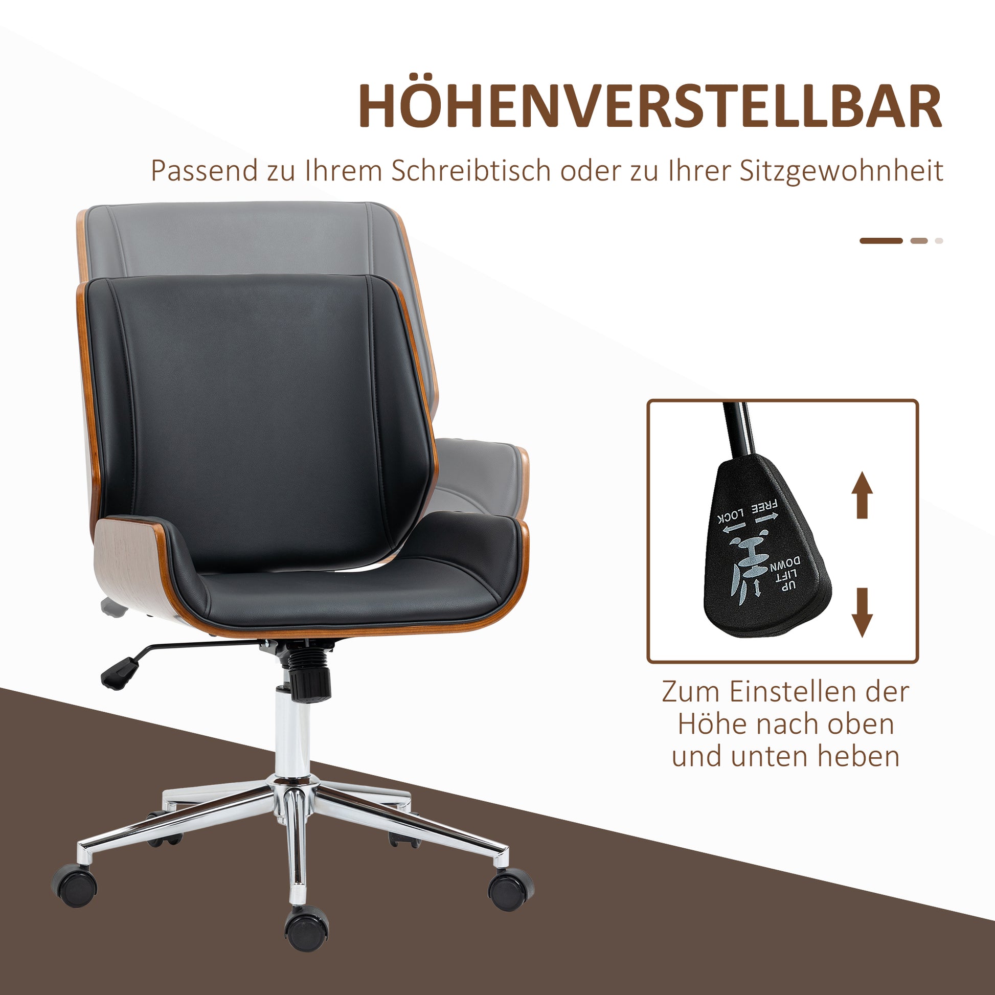 Office Chair with Rocking Function, Ergonomic Computer Chair, Height Adjustable Desk Chair, Swivel Chair for Study Room, up to 120 kg Load Capacity, Faux Leather, Black