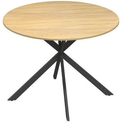 Round Dining Table for 4 — 39.4" Oak Top with Black Steel X-Legs, for Dining Room, Kitchen or Home Office