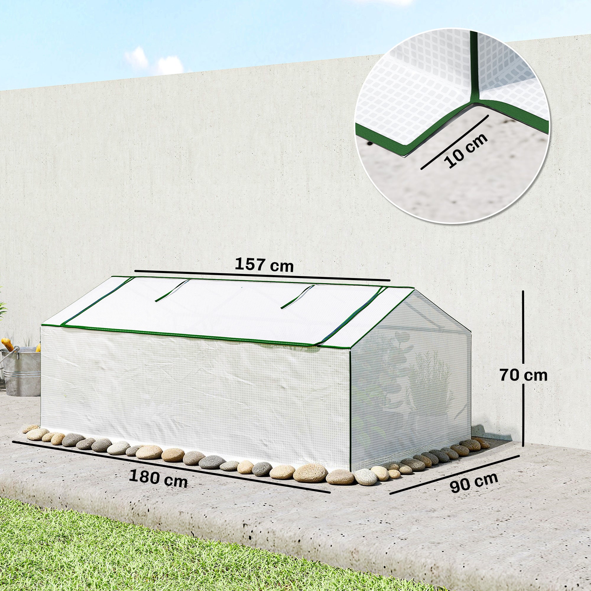 Greenhouse with PE Mesh Window — Winterproof Film Greenhouse for Balcony & Garden, Tomato House, 71" x 35.4" x 27.6" (180 x 90 x 70 cm), White