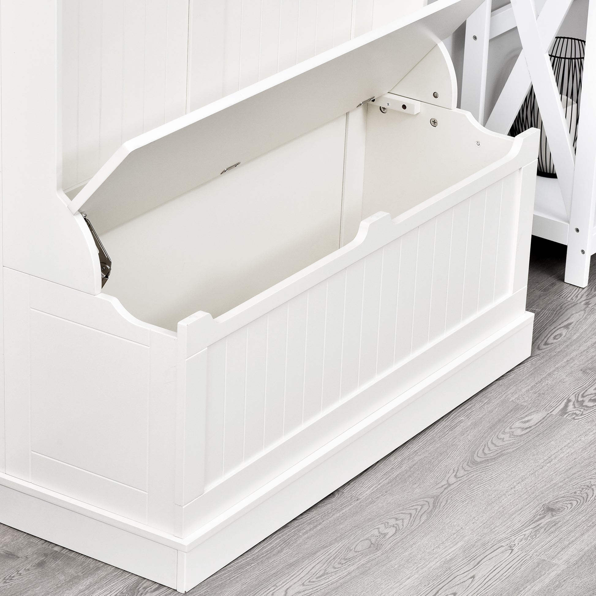 Coat Rack with Shoe Rack Bench Hall Tree Entryway Coat Stand with 5 Hooks and Storage Space for Entryway Hallway Living Room Bedroom 96x34x179.7cm Ivory