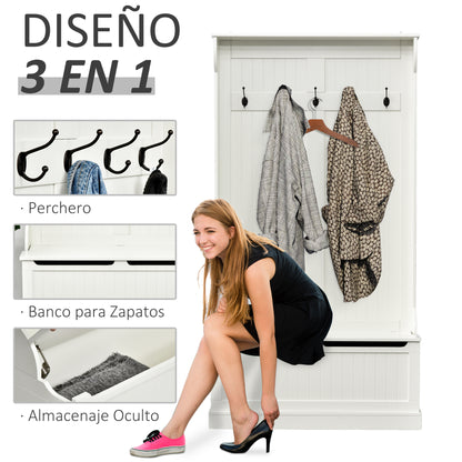 Coat Rack with Shoe Rack Bench Hall Tree Entryway Coat Stand with 5 Hooks and Storage Space for Entryway Hallway Living Room Bedroom 96x34x179.7cm Ivory