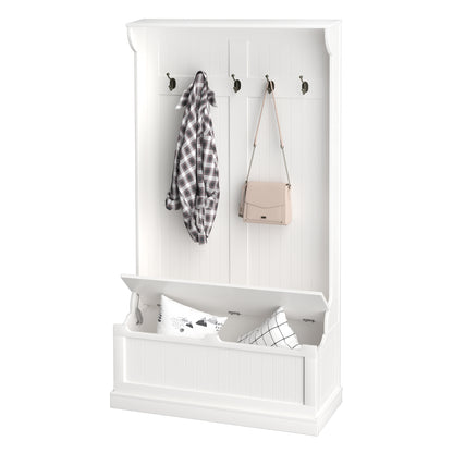 Coat Rack with Shoe Rack Bench Hall Tree Entryway Coat Stand with 5 Hooks and Storage Space for Entryway Hallway Living Room Bedroom 96x34x179.7cm Ivory