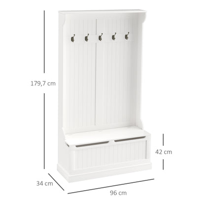 Coat Rack with Shoe Rack Bench Hall Tree Entryway Coat Stand with 5 Hooks and Storage Space for Entryway Hallway Living Room Bedroom 96x34x179.7cm Ivory