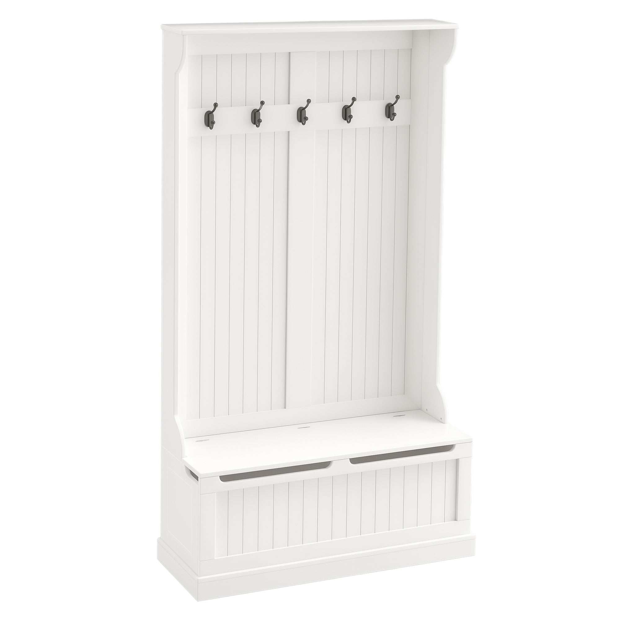 Coat Rack with Shoe Rack Bench Hall Tree Entryway Coat Stand with 5 Hooks and Storage Space for Entryway Hallway Living Room Bedroom 96x34x179.7cm Ivory