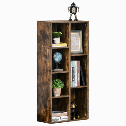 Bookshelf Wooden Bookcase with 7 Storage Compartments Plants Files for Living Room Bedroom Office 50x24x106 cm Rustic Brown