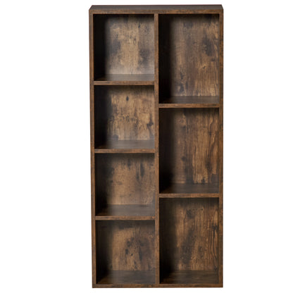 Bookshelf Wooden Bookcase with 7 Storage Compartments Plants Files for Living Room Bedroom Office 50x24x106 cm Rustic Brown