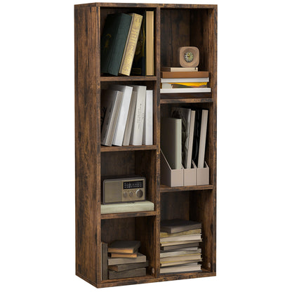 Bookshelf Wooden Bookcase with 7 Storage Compartments Plants Files for Living Room Bedroom Office 50x24x106 cm Rustic Brown