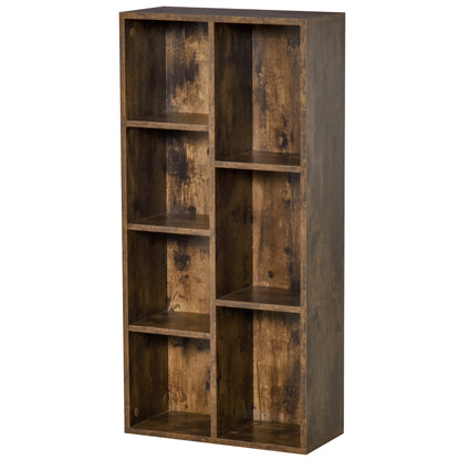 Bookshelf Wooden Bookcase with 7 Storage Compartments Plants Files for Living Room Bedroom Office 50x24x106 cm Rustic Brown
