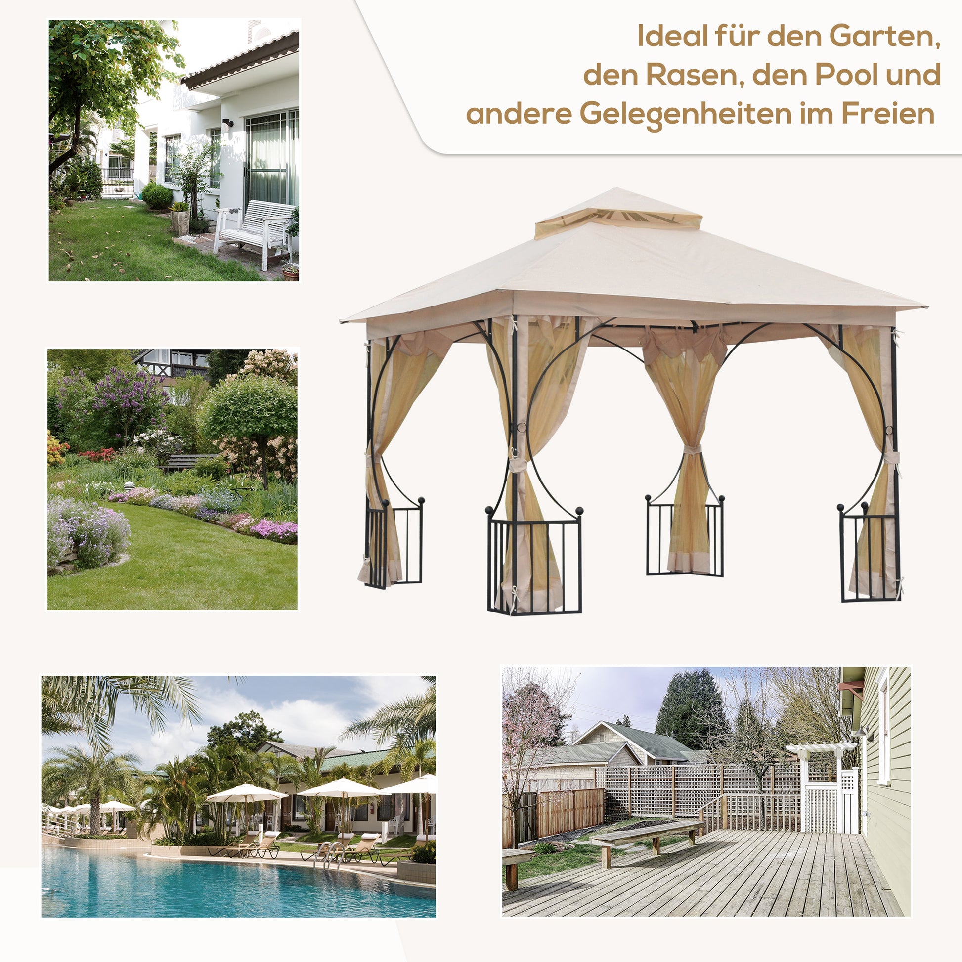 Pavilion Garden Gazebo Party Tent Garden Tent Marquee Double Roof 3x3m