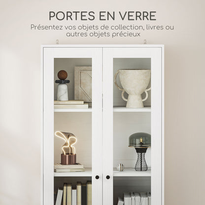 Living Room Storage Buffet Cabinet with Glass Doors, Adjustable Shelves, and 2 Drawers, Storage Cabinet for Living Room, Kitchen, Bedroom, 59 x 30 x 164 cm, White
