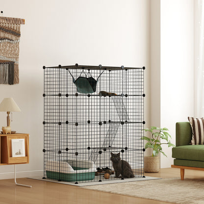 Pet Fence, Indoor Rabbit Enclosure, 4 Levels, Modular Enclosure for Small Animals, Rabbits, Wire Panels, 105 x 70 x 140 cm, Black