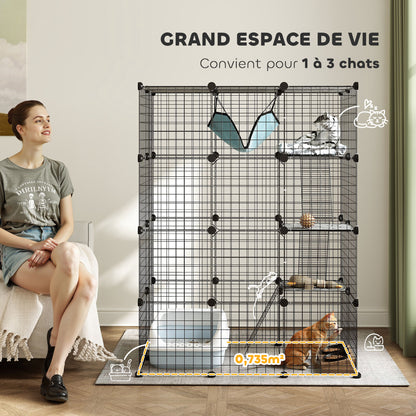 Pet Fence, Indoor Rabbit Enclosure, 4 Levels, Modular Enclosure for Small Animals, Rabbits, Wire Panels, 105 x 70 x 140 cm, Black