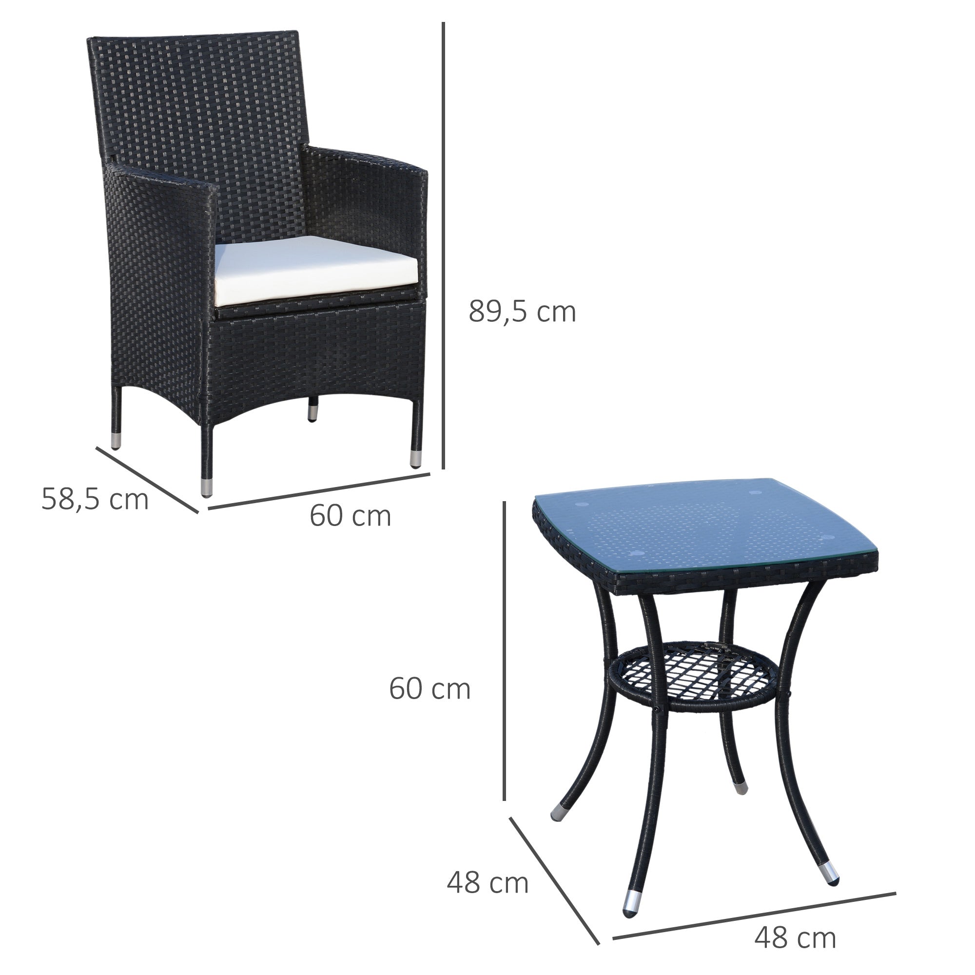 Poly Rattan Garden Furniture Set, Outdoor Lounge Balcony Furniture for 2 Persons, 3-Piece Seating Group, 2 Chairs, Table Seat Cushions, Garden Lounge for Garden, Terrace, Balcony, Black