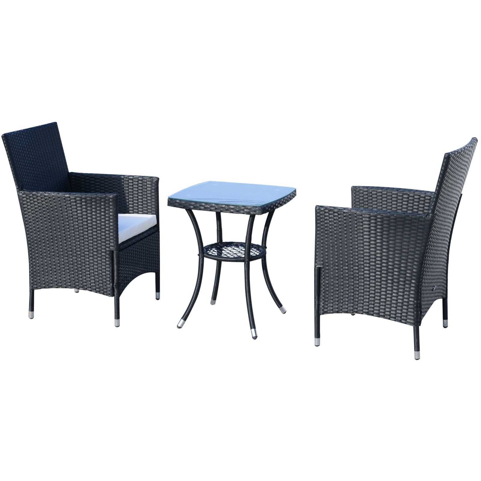 Poly Rattan Garden Furniture Set, Outdoor Lounge Balcony Furniture for 2 Persons, 3-Piece Seating Group, 2 Chairs, Table Seat Cushions, Garden Lounge for Garden, Terrace, Balcony, Black
