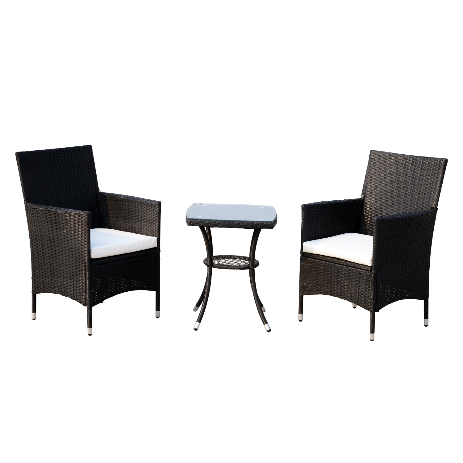Poly Rattan Garden Furniture Set, Outdoor Lounge Balcony Furniture for 2 Persons, 3-Piece Seating Group, 2 Chairs, Table Seat Cushions, Garden Lounge for Garden, Terrace, Balcony, Black