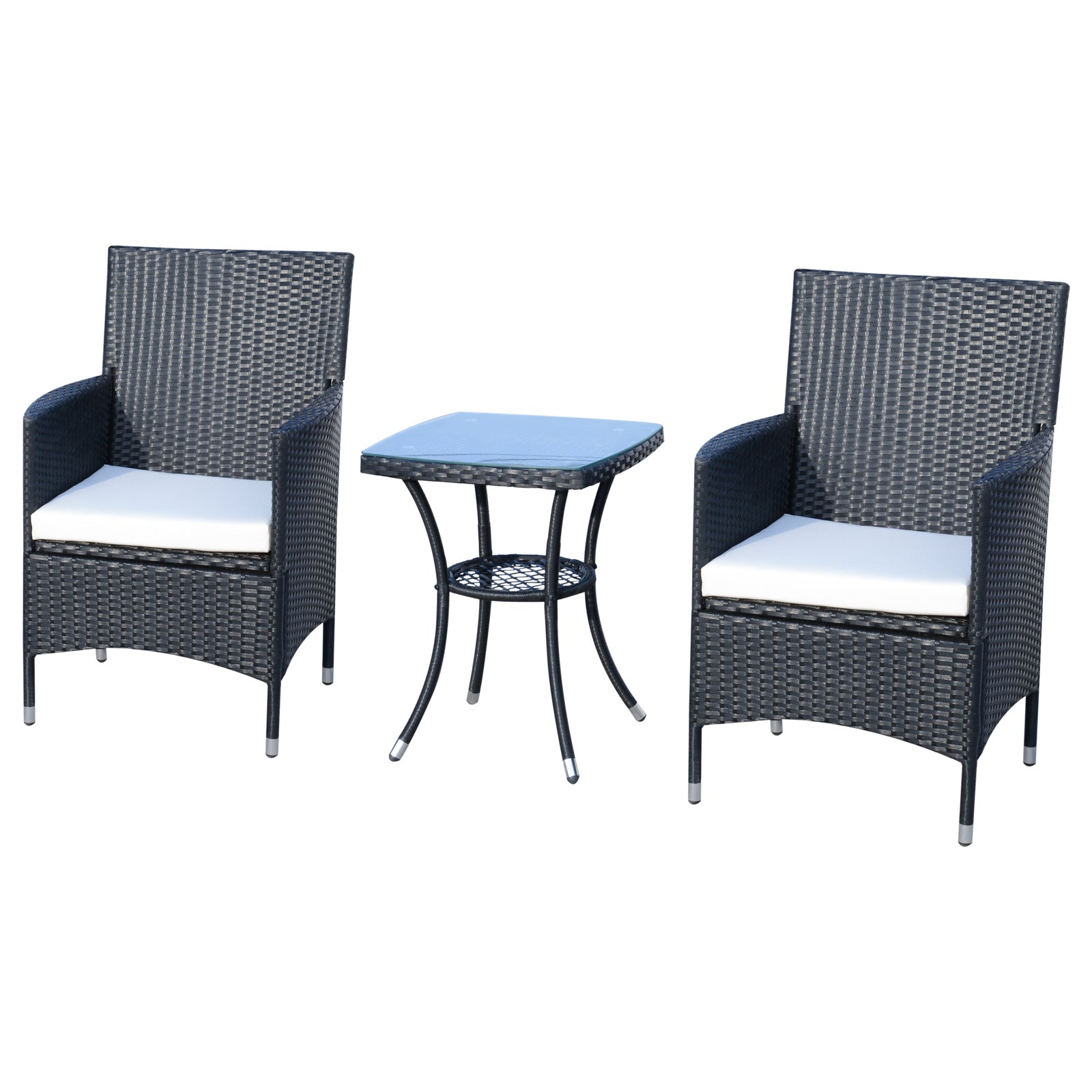 Poly Rattan Garden Furniture Set, Outdoor Lounge Balcony Furniture for 2 Persons, 3-Piece Seating Group, 2 Chairs, Table Seat Cushions, Garden Lounge for Garden, Terrace, Balcony, Black