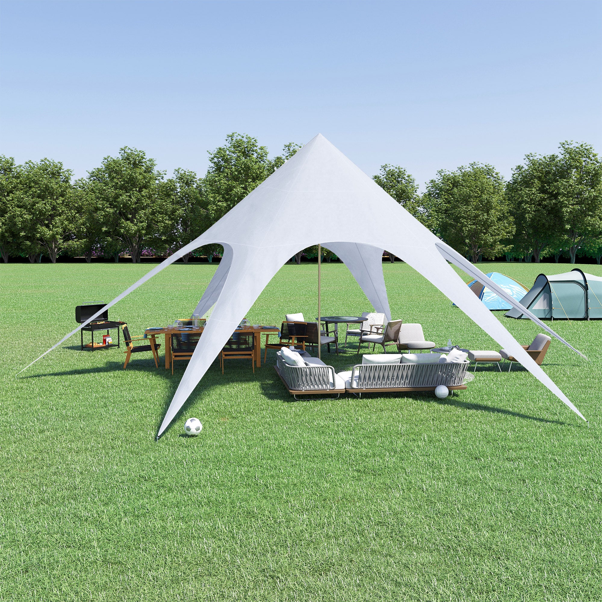 XXL Garden Star Tent Rainproof Tarpaulin Shade Sail Camping Canvas 10 x 10 x 4 m High-Density 210D Waterproof Light Blue Polyester