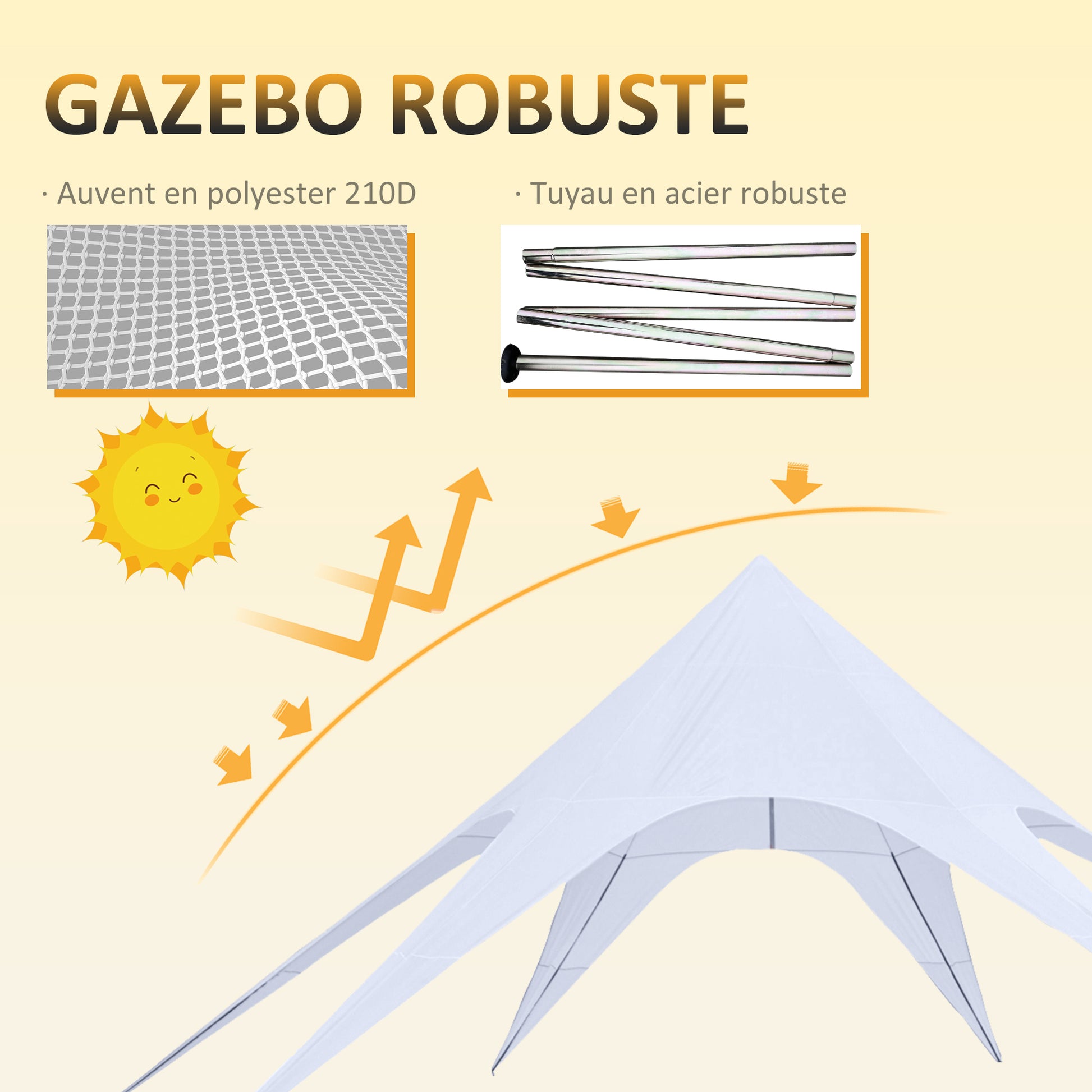 XXL Garden Star Tent Rainproof Tarpaulin Shade Sail Camping Canvas 10 x 10 x 4 m High-Density 210D Waterproof Light Blue Polyester