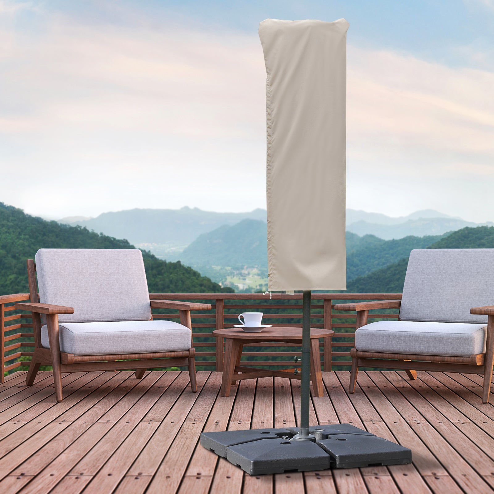 Umbrella Cover Weatherproof Windproof Drawstring Closure Easy Clean Outdoor for Cantilever Umbrella Ø60 x 160 cm Khaki