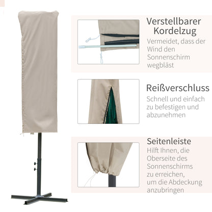 Umbrella Cover Weatherproof Windproof Drawstring Closure Easy Clean Outdoor for Cantilever Umbrella Ø60 x 160 cm Khaki