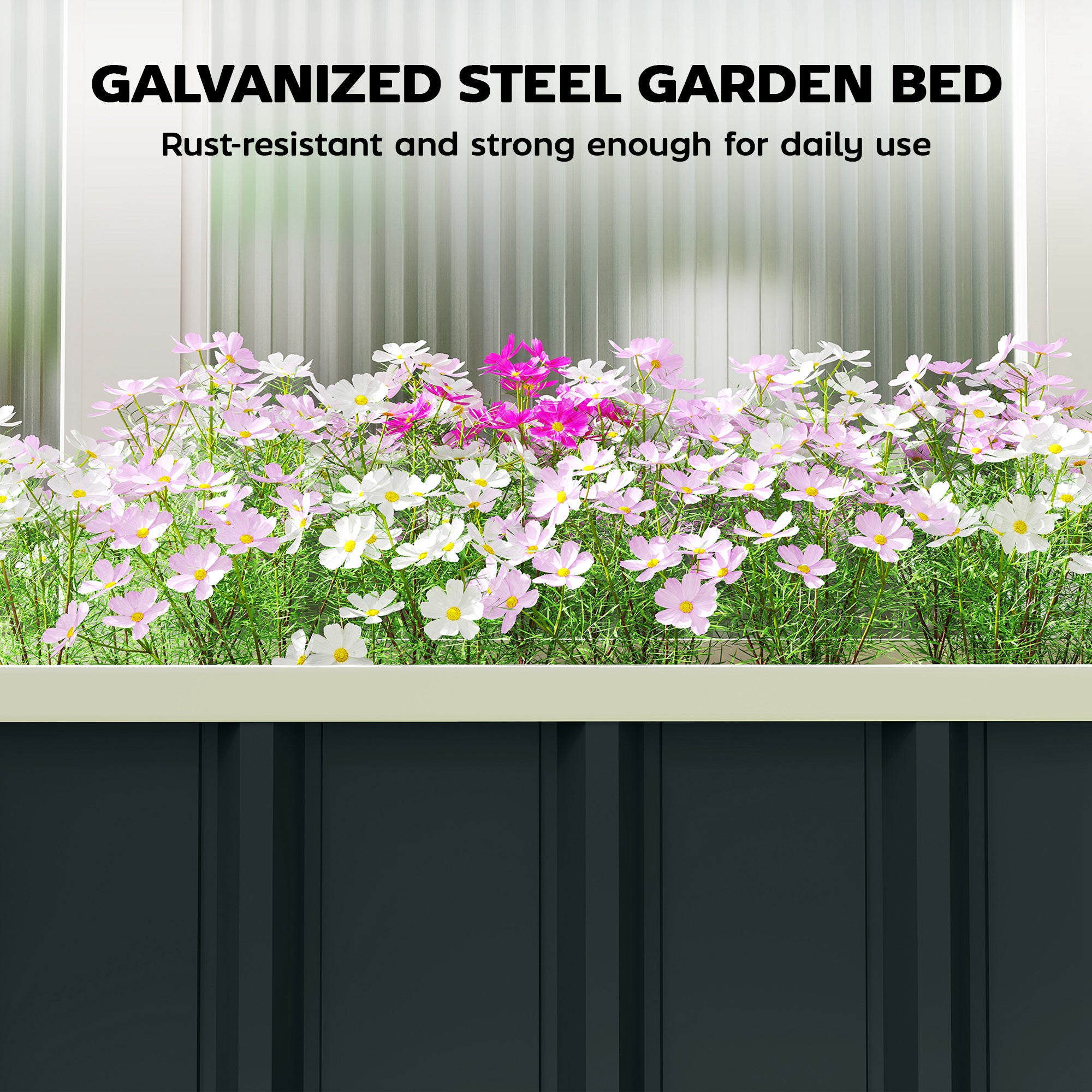 Raised Steel Garden Bed with Snap Locks, Folded-Edge Planter for Herbs, Flowers & Veggies — 53.5 x 20.5 x 12.2 in (136 x 52 x 31 cm)