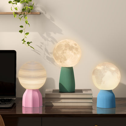 Set of 3 3D Nightstand Lamps Table Lamps with 3 Colors Adjustable Brightness in 10 Levels USB Connection for Home Office Bedroom White