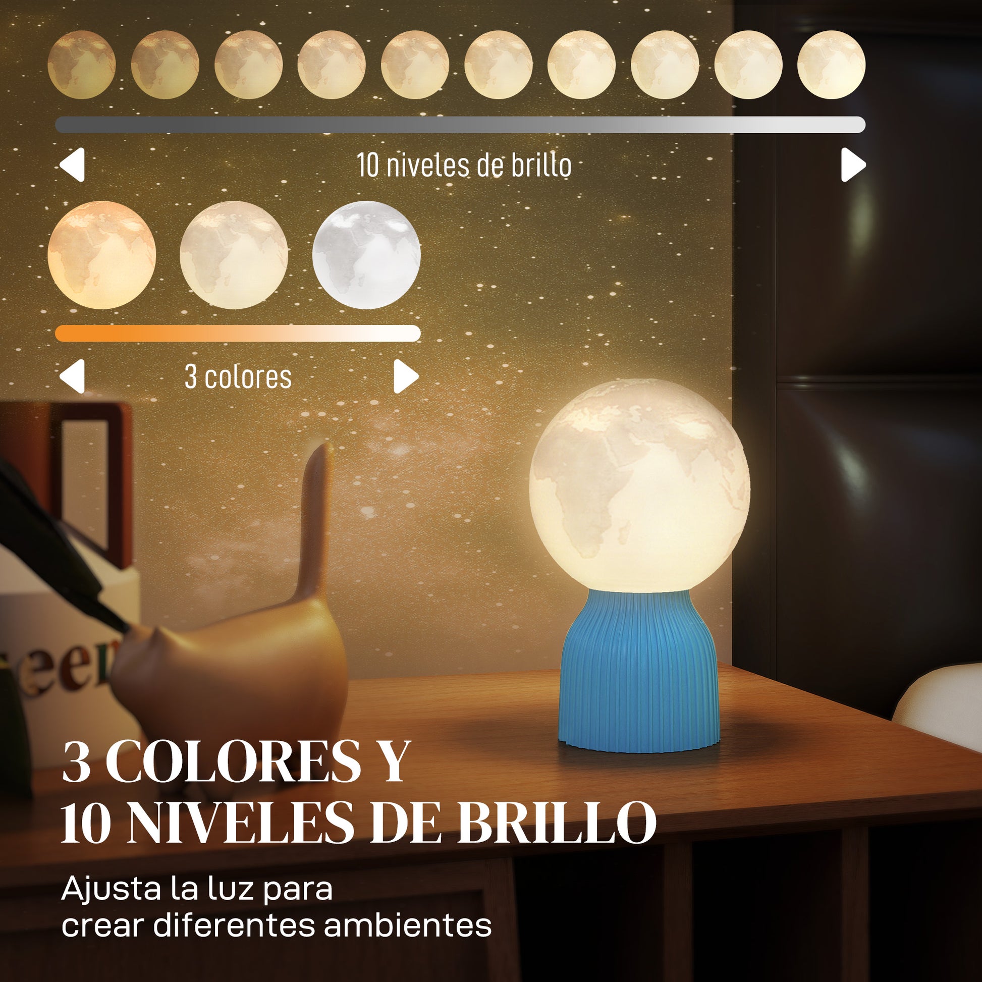 Set of 3 3D Nightstand Lamps Table Lamps with 3 Colors Adjustable Brightness in 10 Levels USB Connection for Home Office Bedroom White